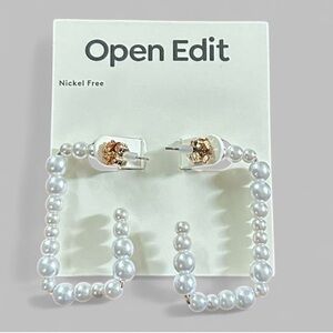 Open Edit-Faux Pearl Rectangle Earrings-white/Gold-NWT